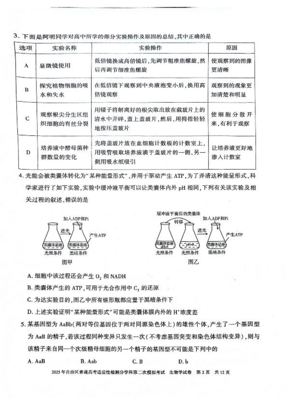 新疆维吾尔自治区2025届普通高考适应性检测分学科第二次模拟考试生物.pdf_第2页