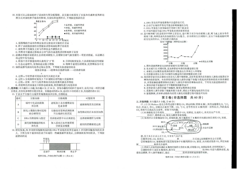 榆林2023-2024学年度高二第二学期期末校际联考+生物.pdf_第2页