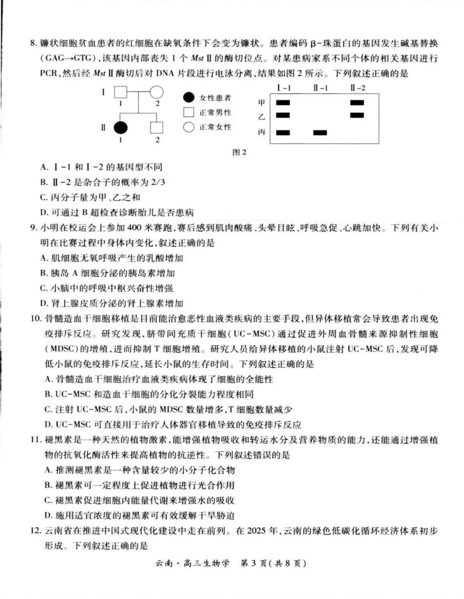 云南民族大学附属高级中学2026届高三上学期联考（一）生物试卷（含解析）.pdf_第3页