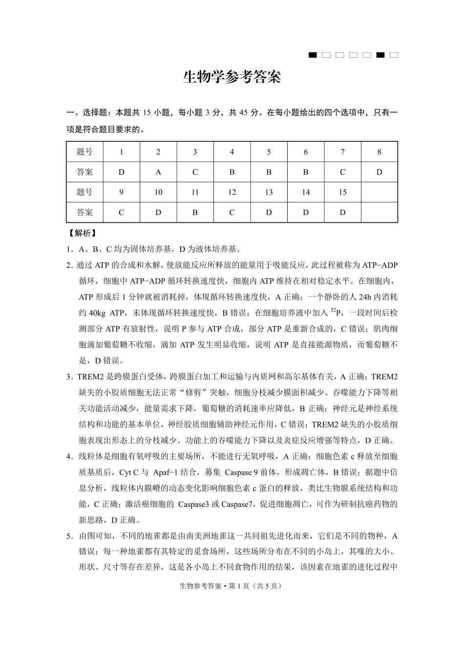 重庆市第八中学2025届高三3月适应性月考卷（六）生物答案.pdf_第1页