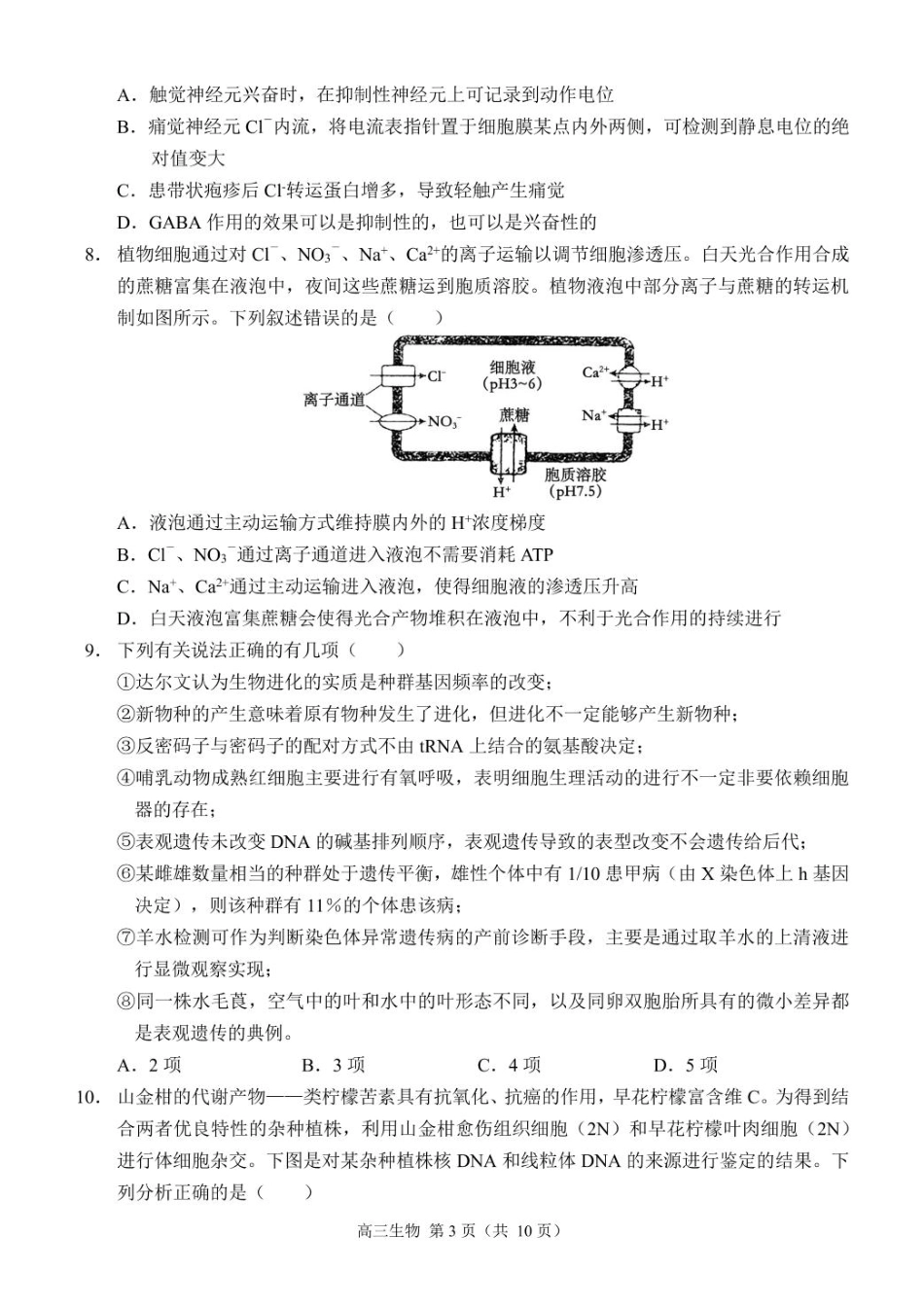 重庆市西南大学附属中学校2024-2025学年高三上学期11月阶段性检测（二）生物学试题（PDF版，含答案）_生物（定稿）.pdf_第3页