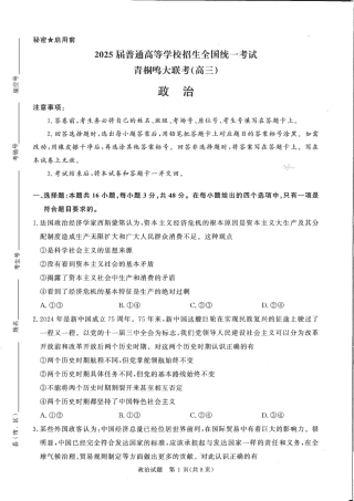 2025届河南高三11月青桐鸣大联考政治试题_政治试卷.pdf