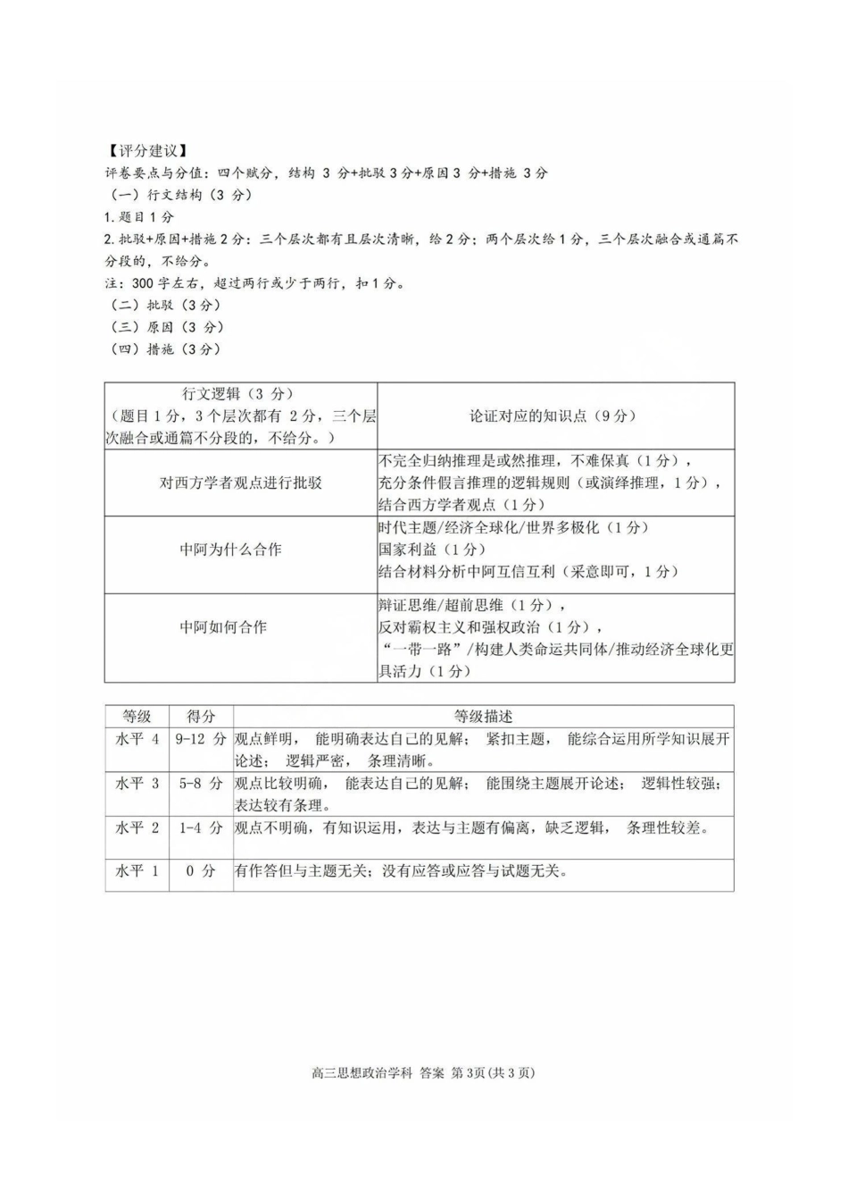 2025届浙南名校联盟高三10月联考政治答案.pdf_第3页
