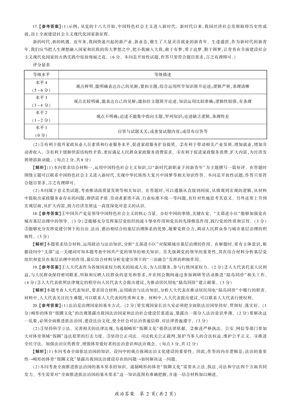 百师联盟2025届高三一轮复习联考（二）政治答案.pdf_第2页