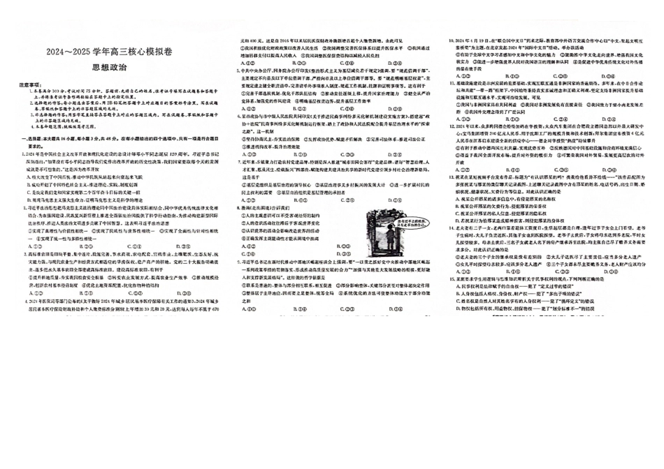 湖北省黄冈市2025届高三下学期核心预测卷政治.pdf_第1页