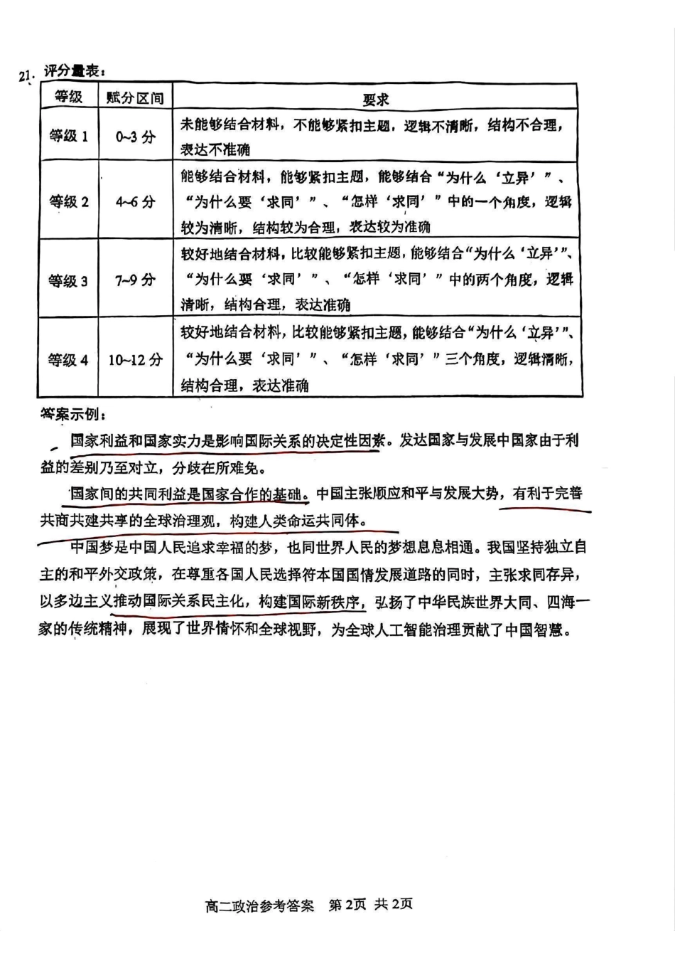 江苏省苏州市2024-2025学年高二下学期学业质量阳光指标调研（全科）_【政治答案】苏州高二期末考2025.06.pdf_第2页