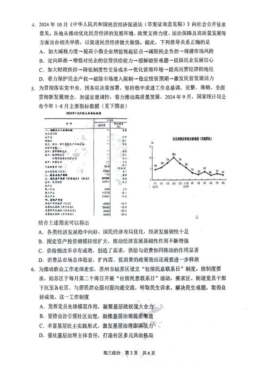 江苏省苏州市2024-2025学年高三上学期11月期中调研政治_政治试卷.pdf_第2页