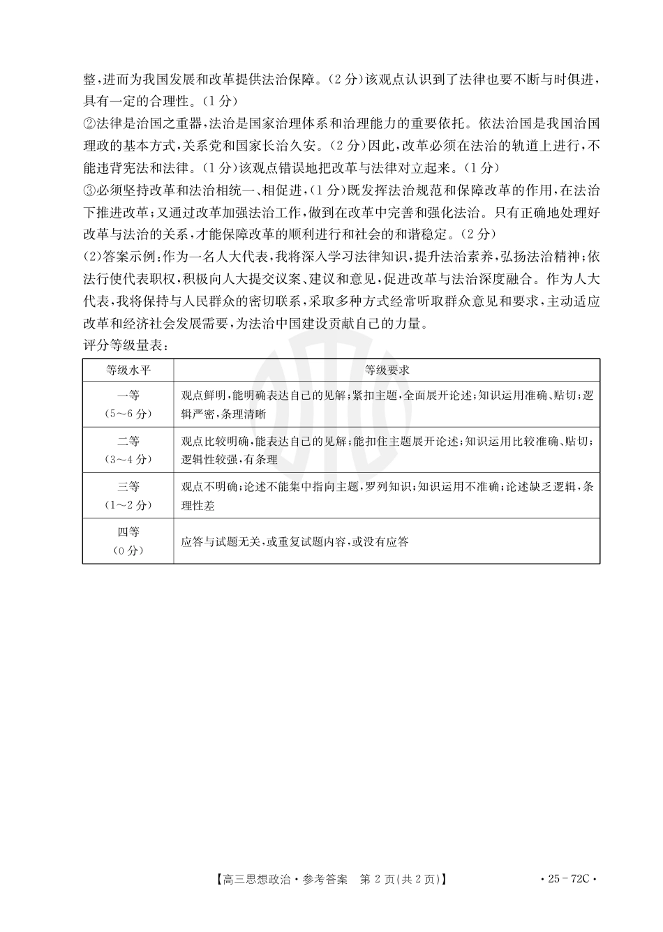 茂名区高三十月份联考29_7思想政治72C答案.pdf_第2页