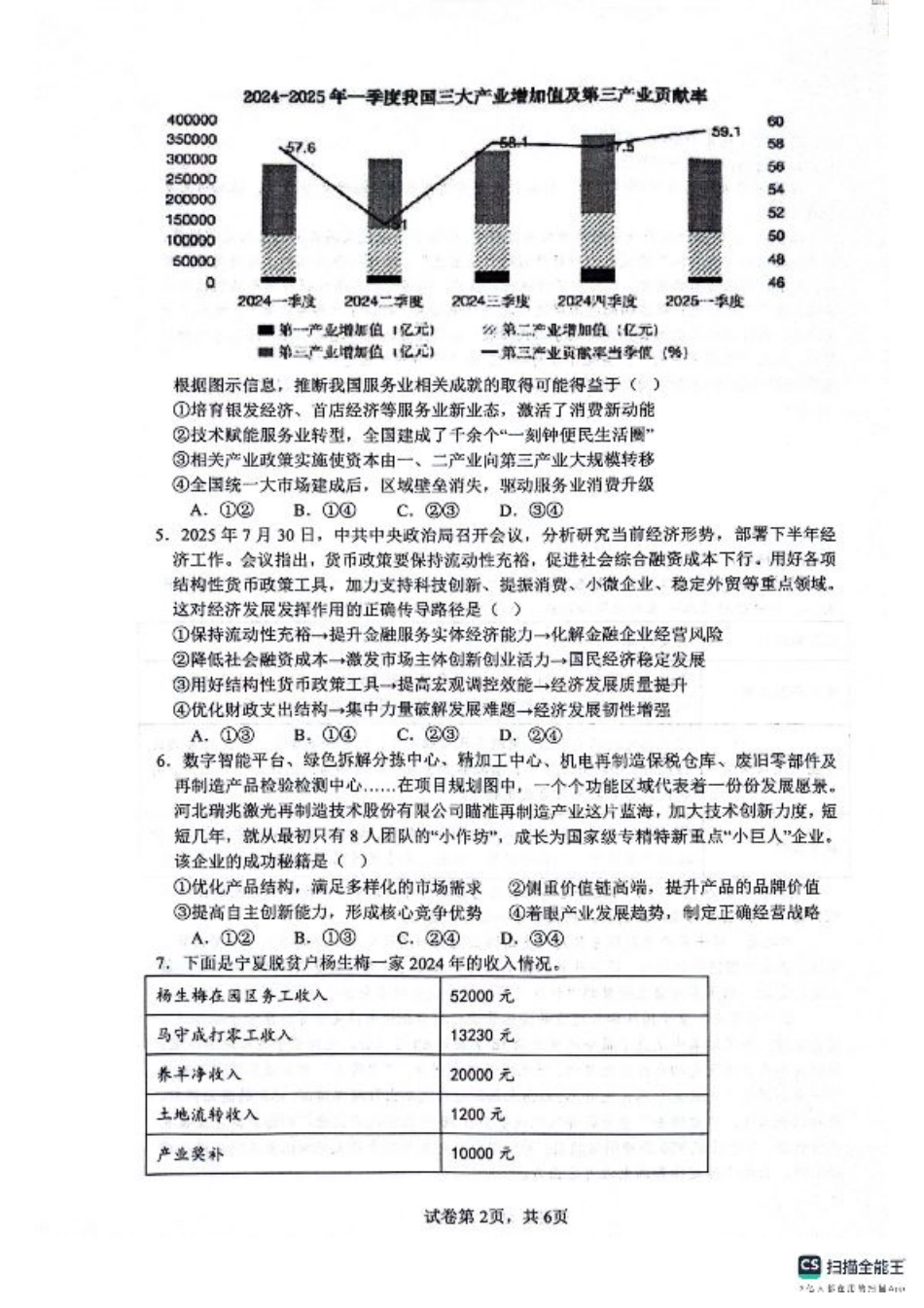 绵阳南山中学高2023级高三第二次教学质量检测+政治试题（含答案）.pdf_第2页