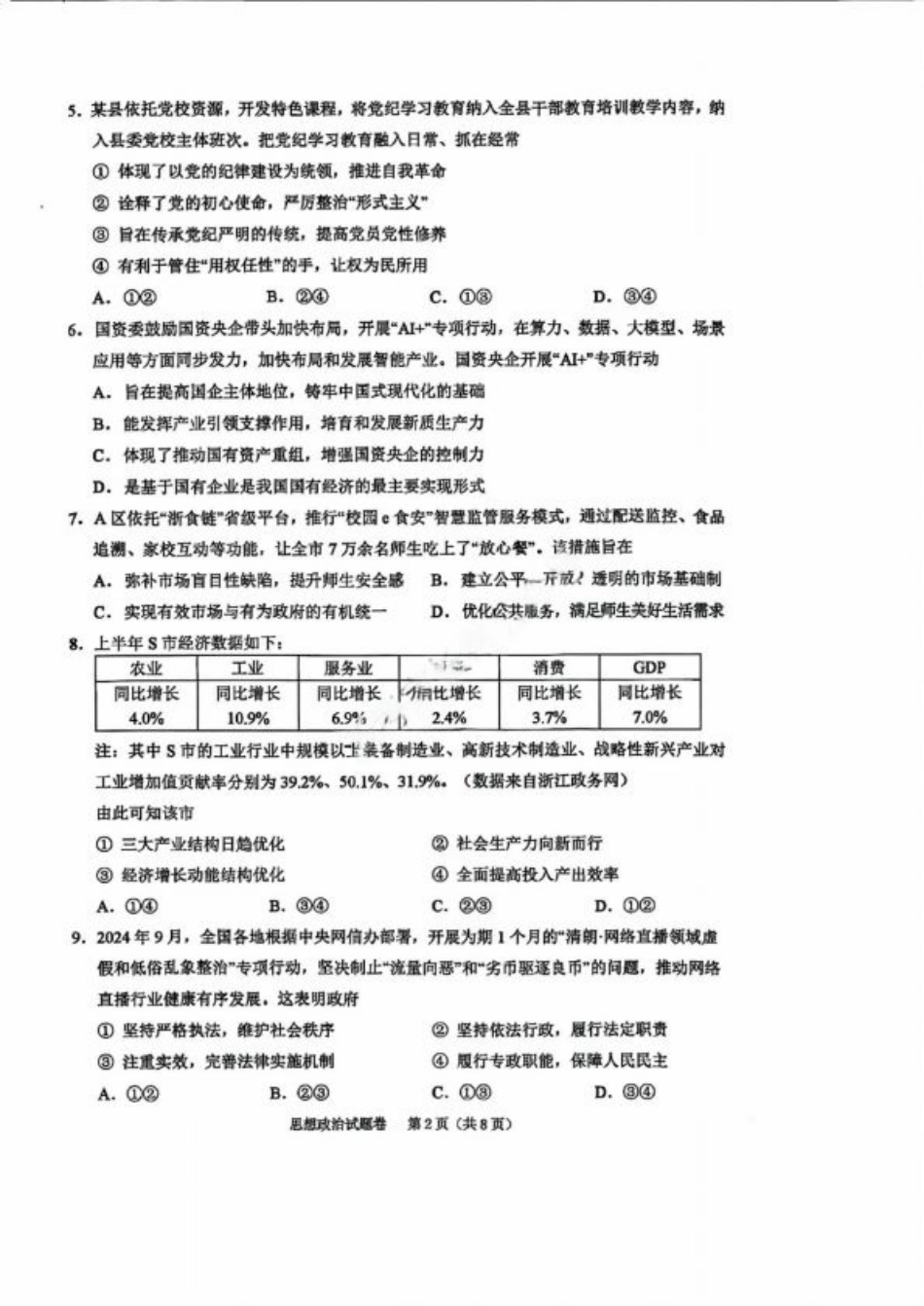 绍兴市一模政治_政治试卷.pdf_第2页