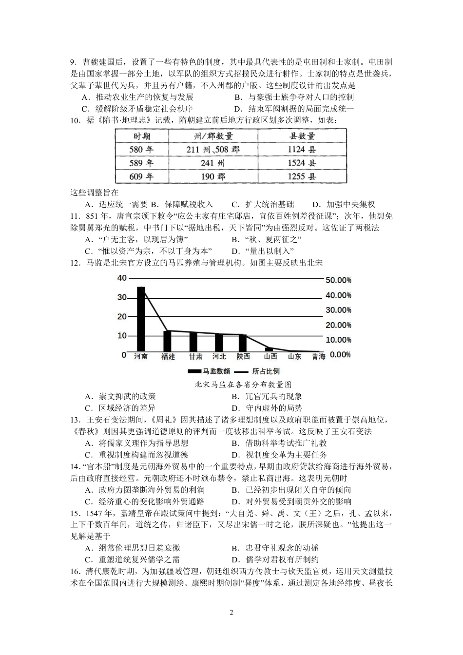历史试卷-厦门双十中学 2024-2025 学年高三上暑假阶段性训练.pdf_第2页