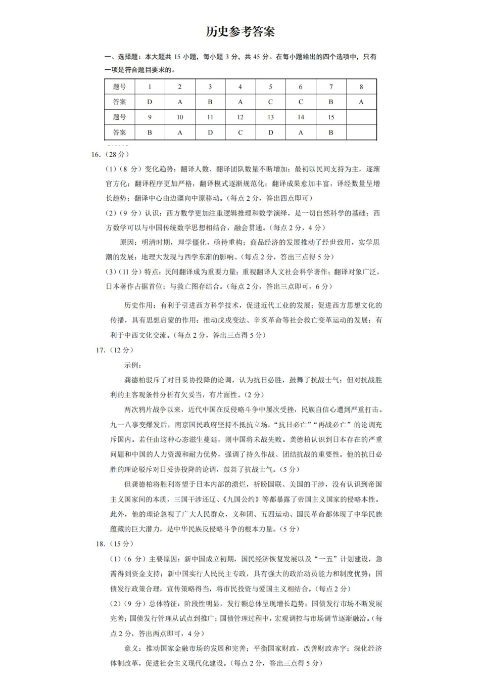 重庆市第一中学2025届高三11月期中考试历史答案.pdf_第1页