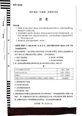 2025届河南大联考高三3月联考历史+答案.pdf