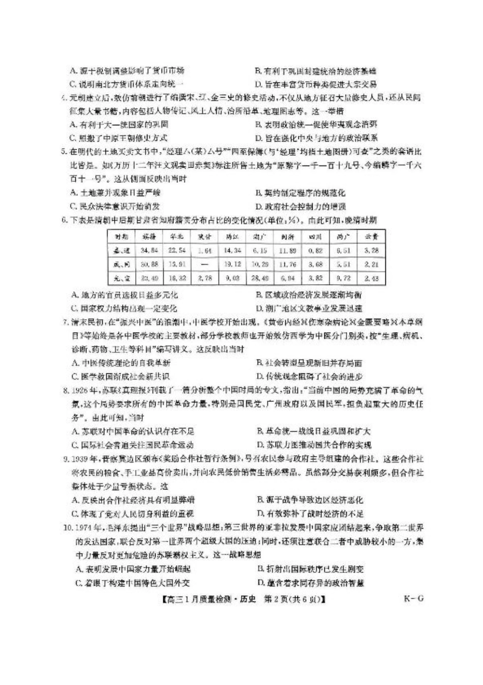 2025届九师联盟高三上学期1月期末历史试题+答案（K-G）.pdf_第2页