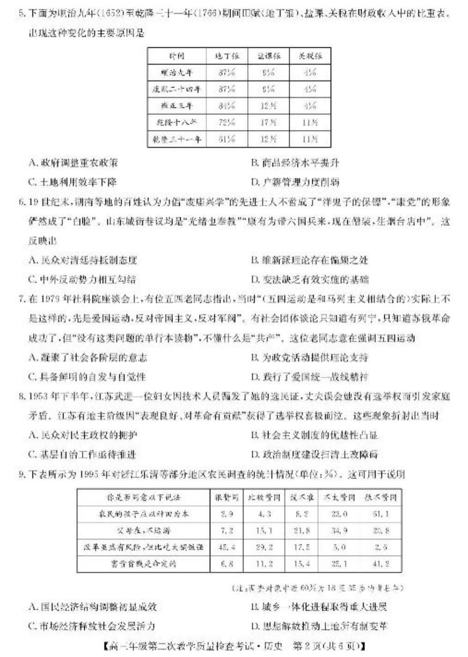 安徽省蚌埠市2025届高三第二次教学质量检查考试历史试题（含解析）.pdf_第2页