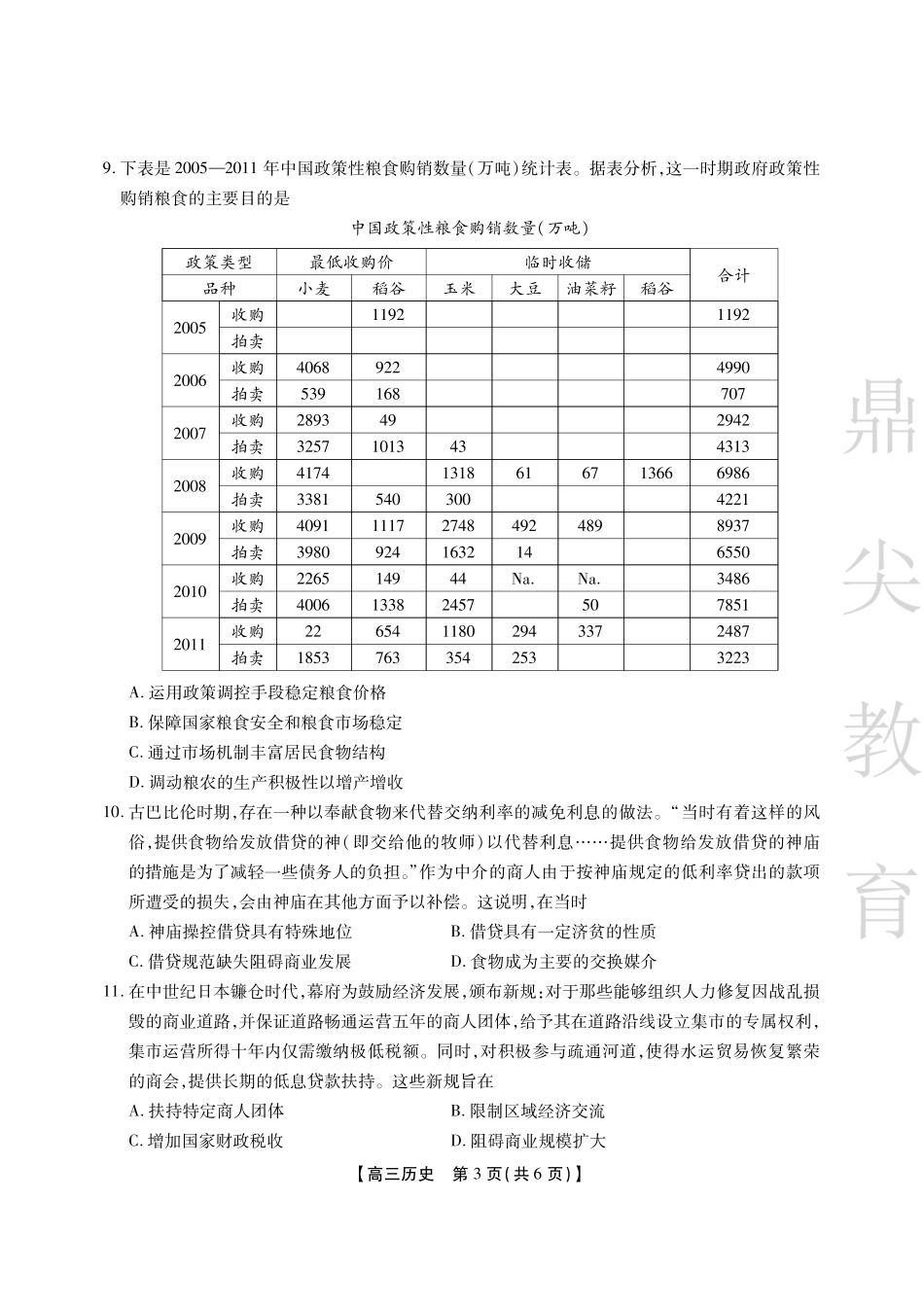 安徽省鼎尖教育2024-2025学年高三逐梦杯实验班大联考历史.pdf_第3页