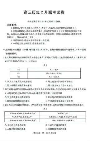 福建省2024-2025学年高三下学期2月开学联考_历史 试题.pdf