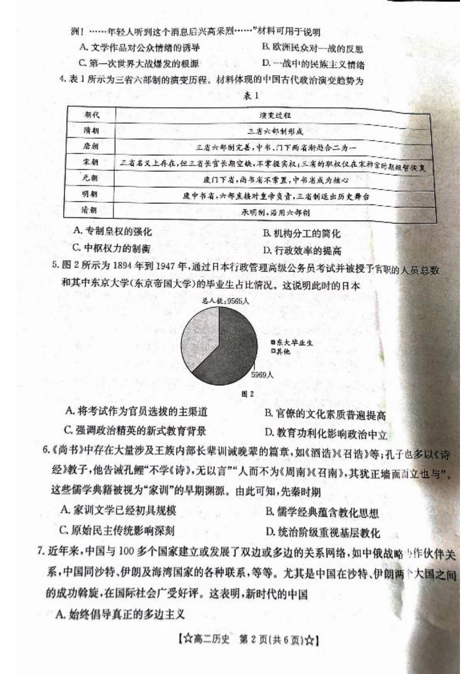 甘肃省普通高中2023-2024学年高二下学期期末教学质量统一检测+历史.pdf_第2页