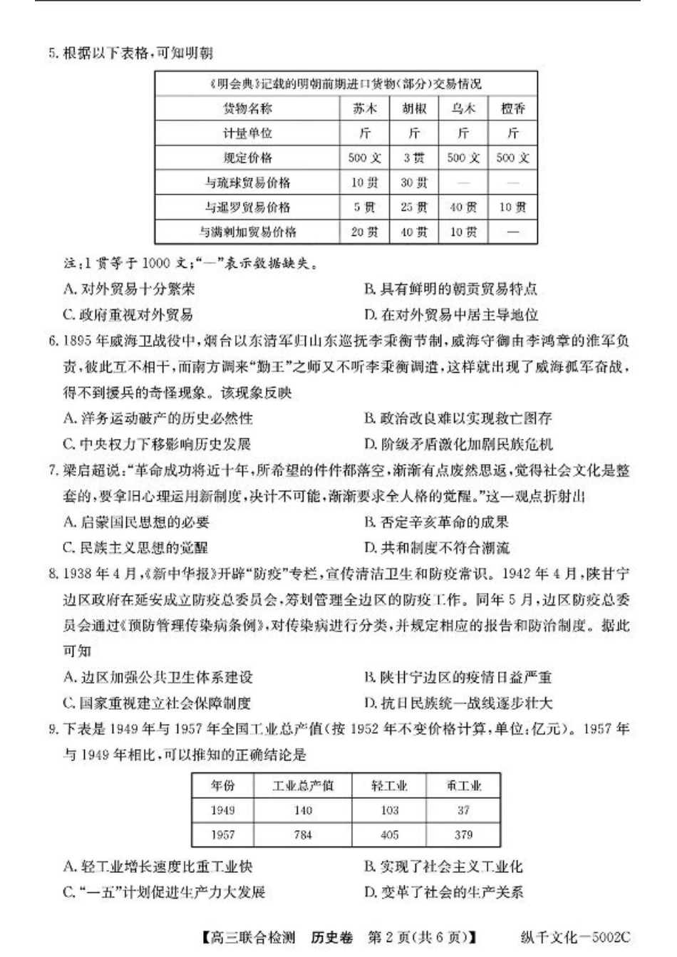 广东省八校2025届高三上学期8月联合检测历史试题+答案.pdf_第2页