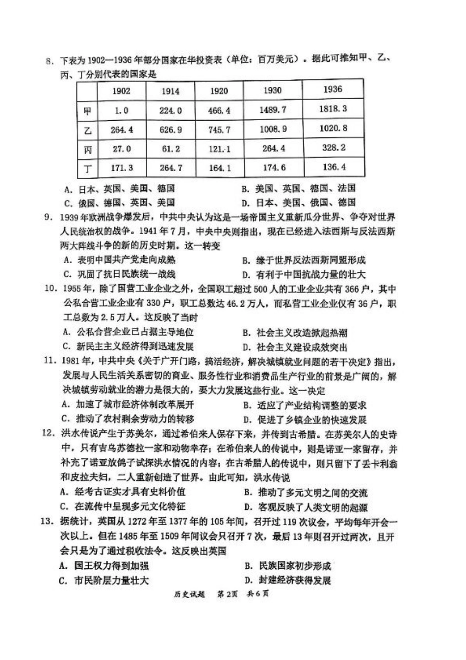 广东省惠州市2025届高三第三次调研考试（惠州三调）历史试题（含答案）.pdf_第2页