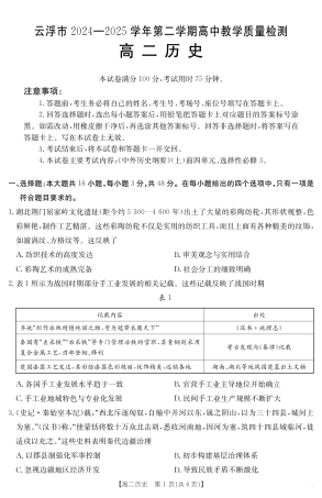 广东省云浮市2024-2025学年高二下学期高中教学质量检测 历史.pdf