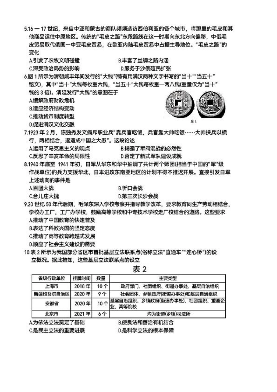 贵州省黔东南州2025届高三模拟统测-历史+答案.pdf_第2页