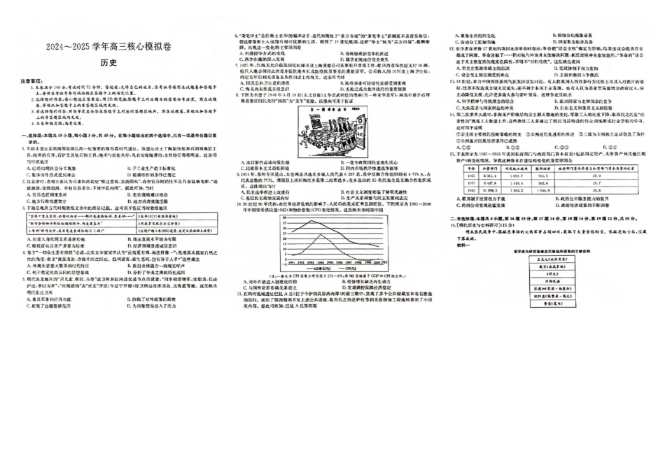 湖北省黄冈市2025届高三下学期核心预测卷历史.pdf_第1页