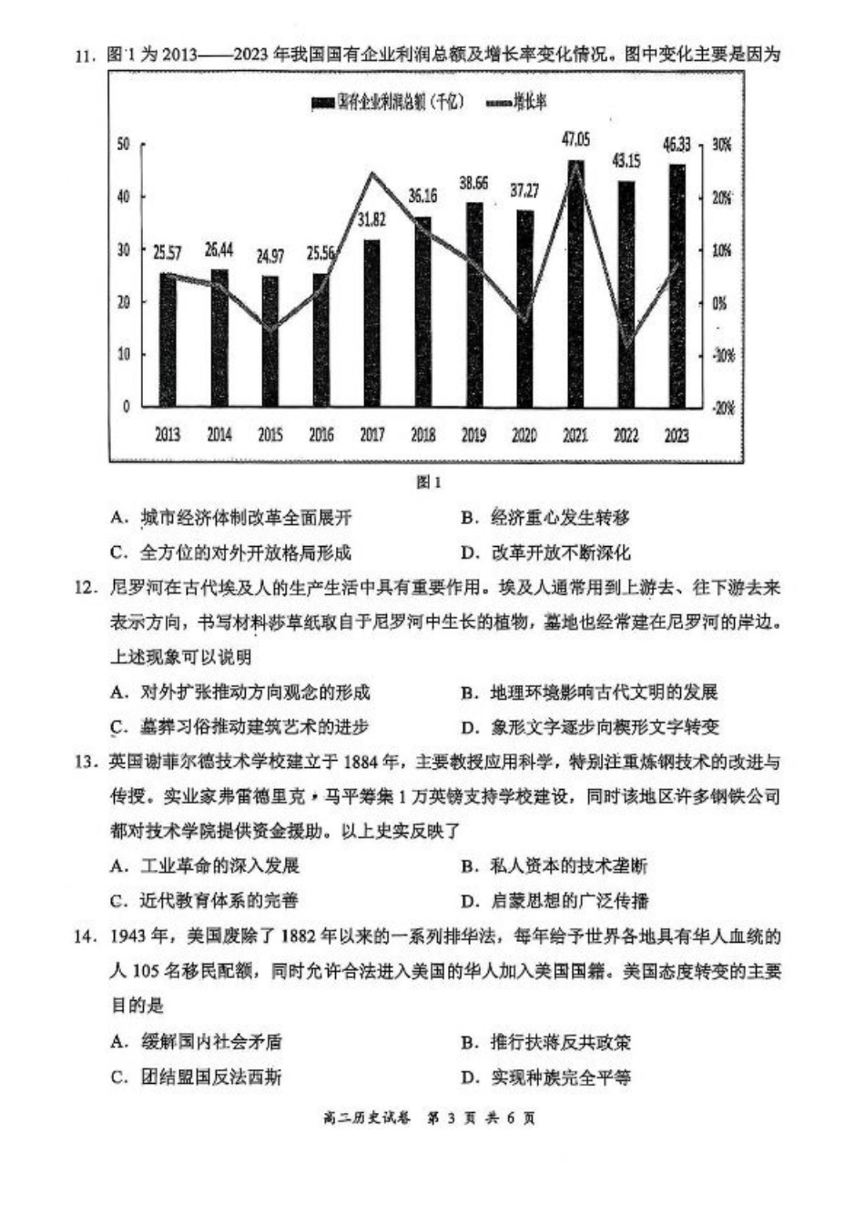江苏省盐城市2024-2025学年高二下学期期末考试历史试卷（含答案）.pdf_第3页