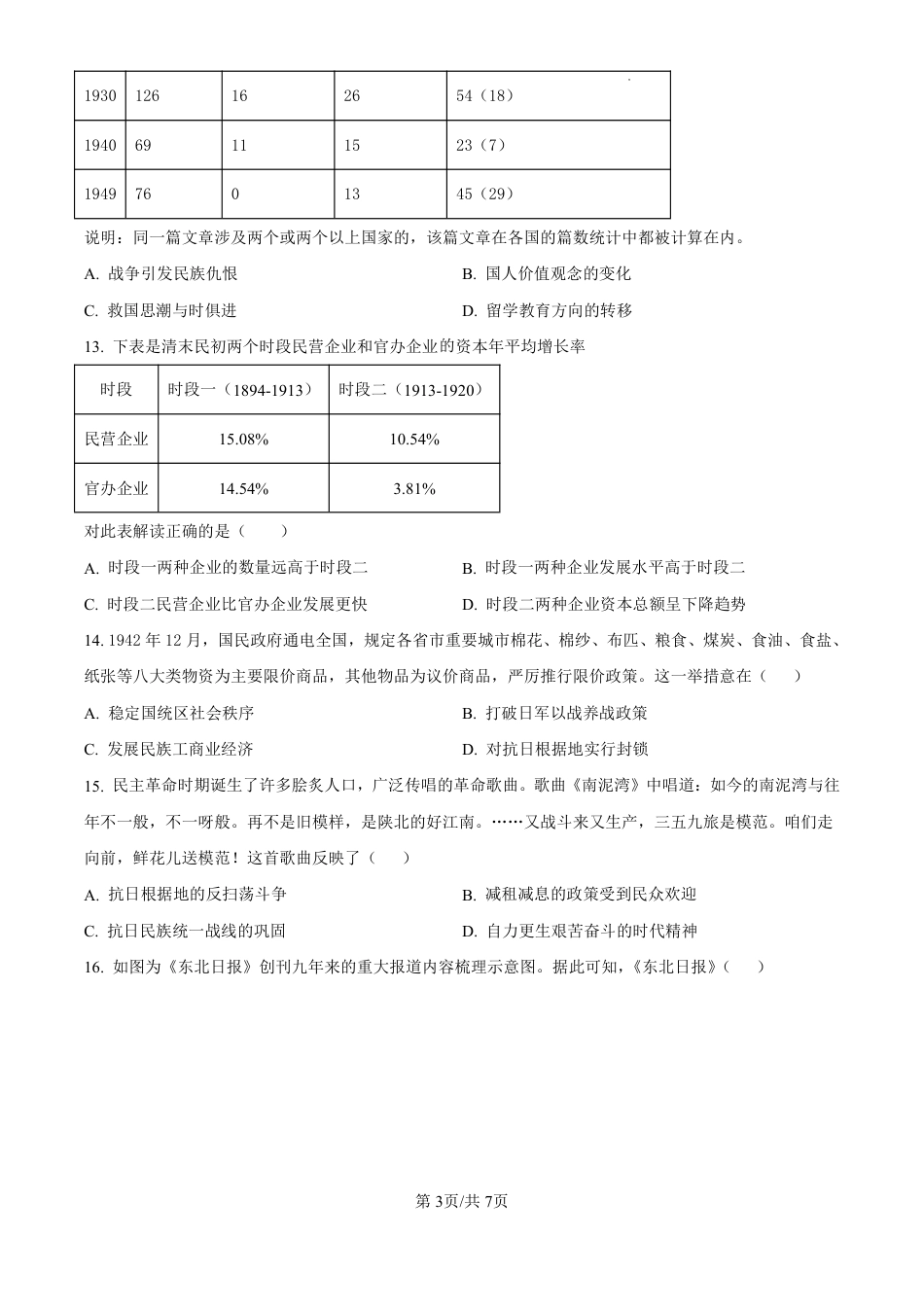 精品解析：黑龙江省哈尔滨师范大学附属中学2024-2025学年高三上学期10月月考历史试题（原卷版）.pdf_第3页
