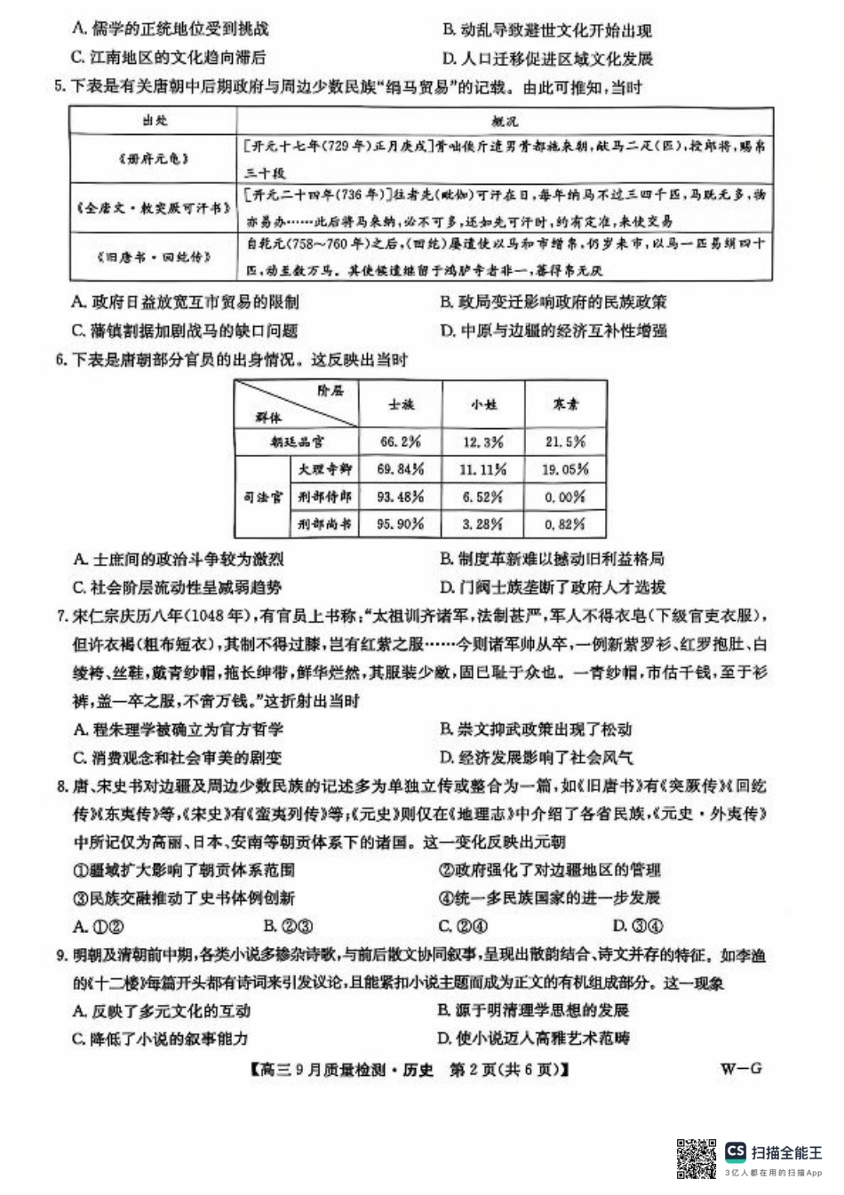 九师联盟2025届高三10月联考（W-G）历史试题.pdf_第2页