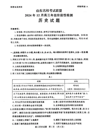 山东省名校考试联盟2024年12月高三阶段性检测历史_历史试卷.pdf