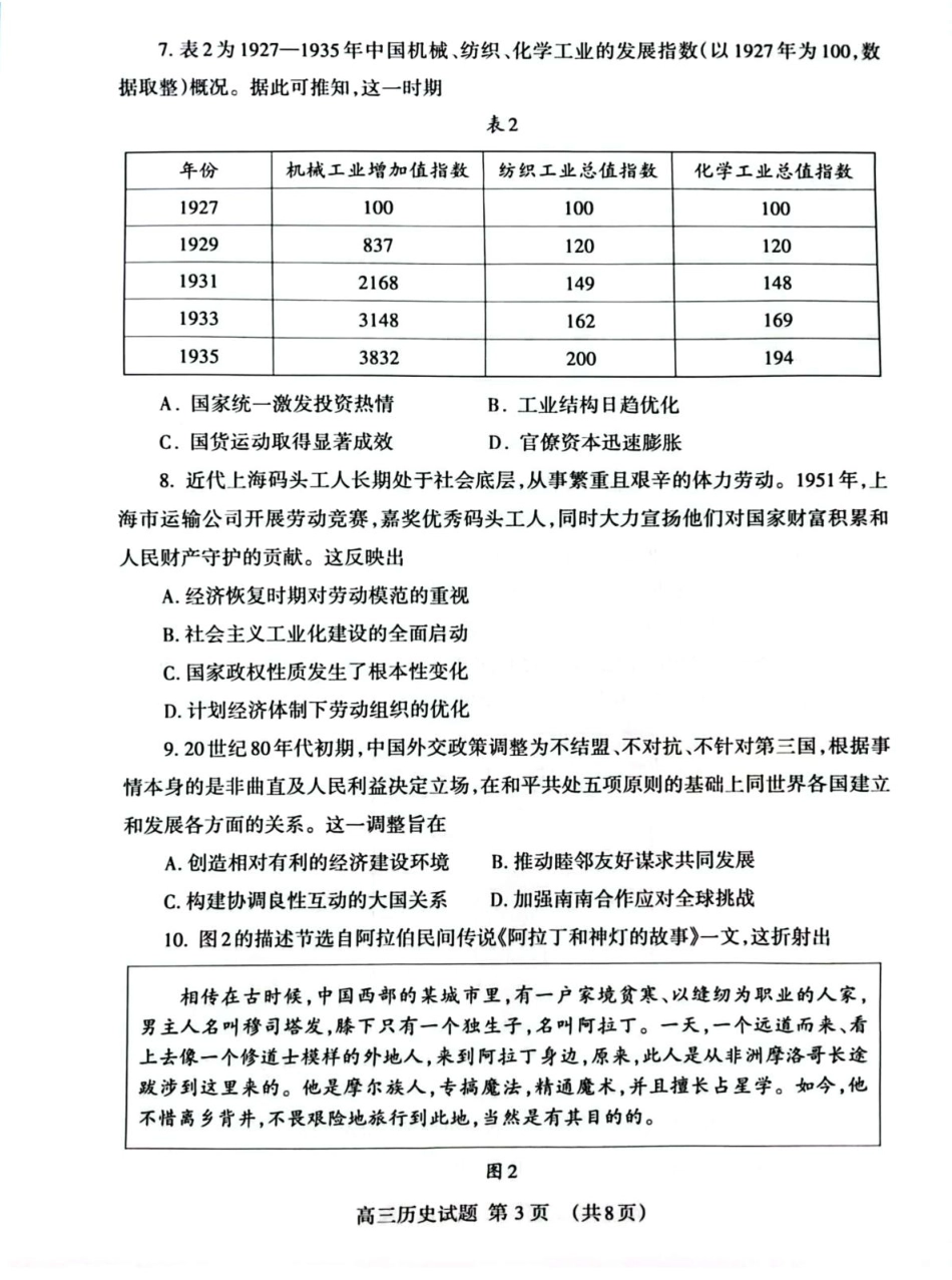 山东省泰安市2025届高三二轮模拟检测考试（泰安二模）（全科）_历史试题.pdf_第3页