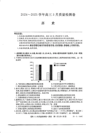 山西省三晋卓越联盟2025届高三3月联考-历史+答案.pdf