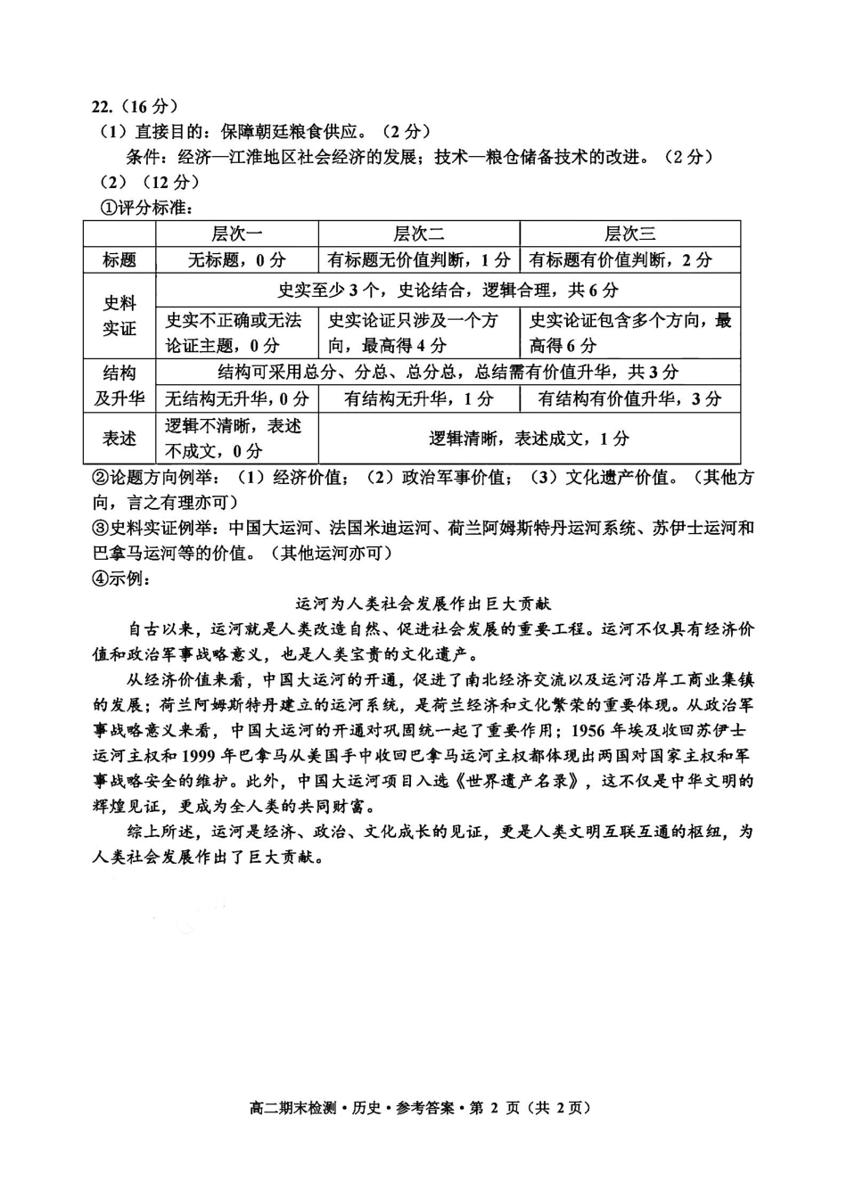 浙江省嘉兴市2024~2025学年第二学期高二期末检测（全科）_历史答案-2506嘉兴高二期末.pdf_第2页