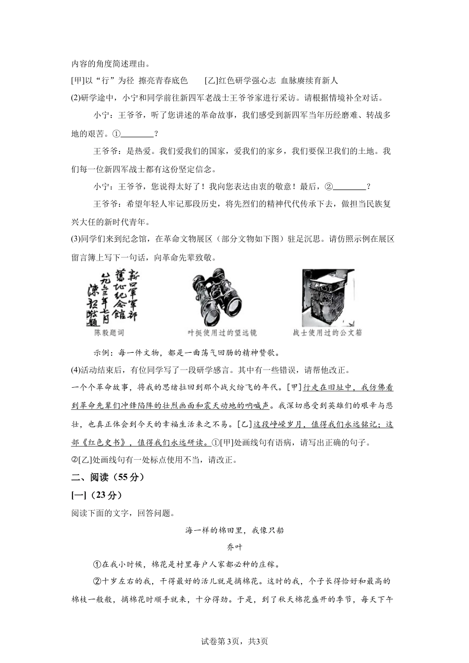2025年安徽省中考语文真题试卷.docx_第3页