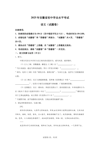 2025年安徽省中考语文真题试卷.docx
