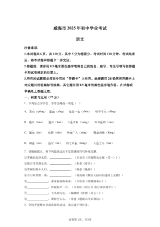 2025年山东省威海市中考语文真题试卷-A4（含答案）.docx
