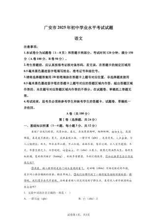 2025年四川省广安市中考语文真题试卷及答案解析.docx