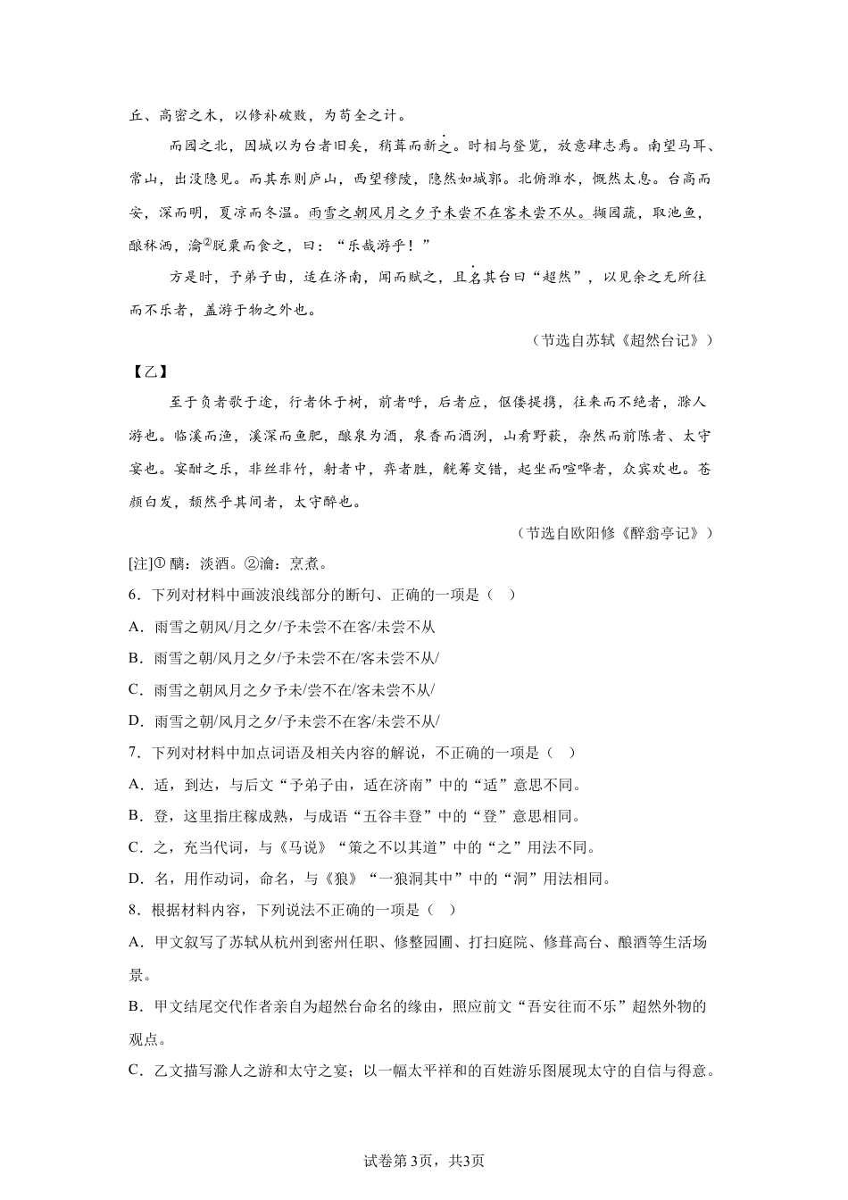 2025年四川省乐山市中考语文真题试卷-A4（含答案）.docx_第3页