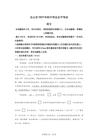 2025年四川省乐山市中考语文真题试卷-A4（含答案）.docx