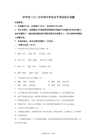 2025年四川省泸州市中考语文真题试卷及答案解析.docx