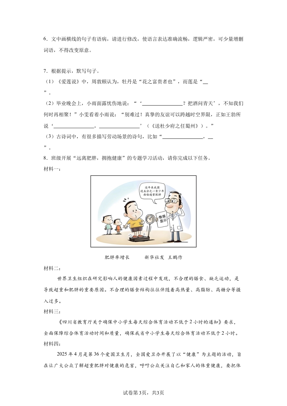 2025年四川省资阳市中考语文真题试卷-A4（含答案）.docx_第3页