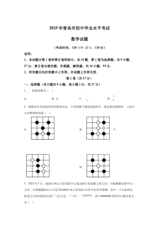 2025年山东省青岛市中考数学真题试卷（含解析答案）.docx