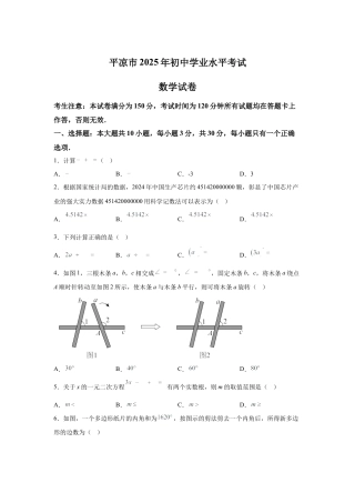 2025年甘肃省平凉市中考真题数学试题.docx