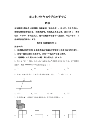 2025年四川省乐山市中考数学真题试卷（含答案解析）.docx