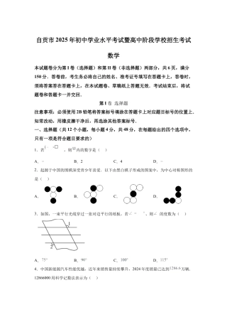 2025年四川省自贡市中考数学真题试卷及答案解析.docx