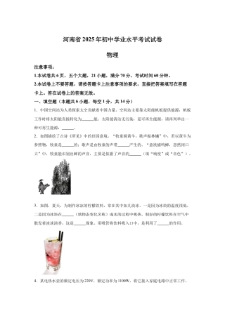 2025年河南省中考物理真题试卷及解析.docx