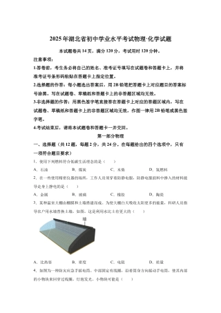 2025年湖北省中考物理真题试卷及解析.docx