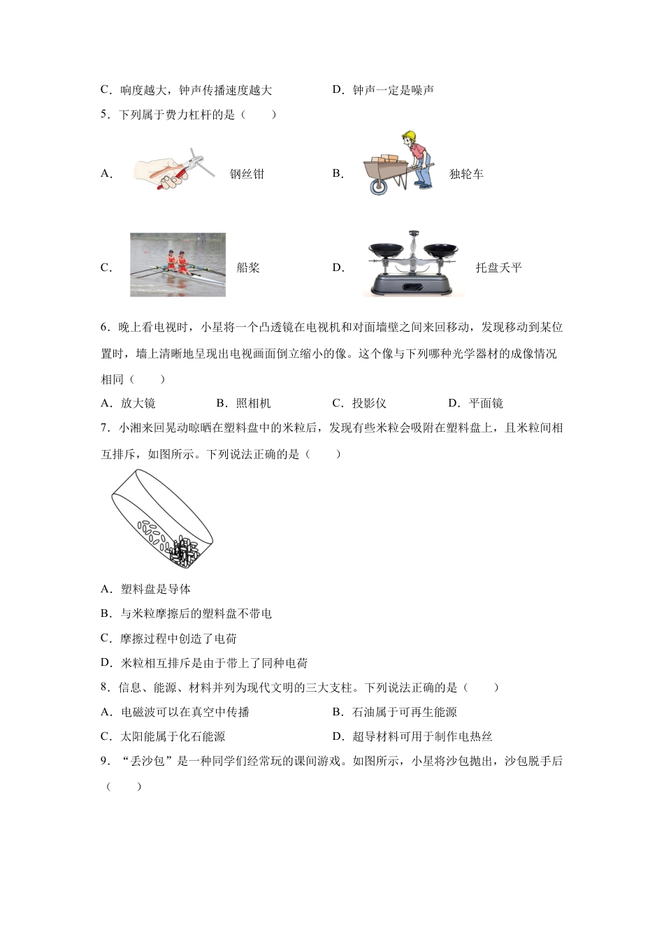 2025年湖南省长沙市中考真题物理试题-真题试卷及参考答案.docx_第2页