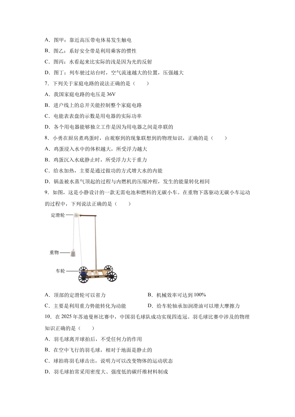 2025年湖南省中考物理真题.docx_第3页